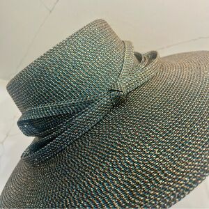 Eric Javits Metallic Woven Wide Rim Hat - Teal and Gold NWOT